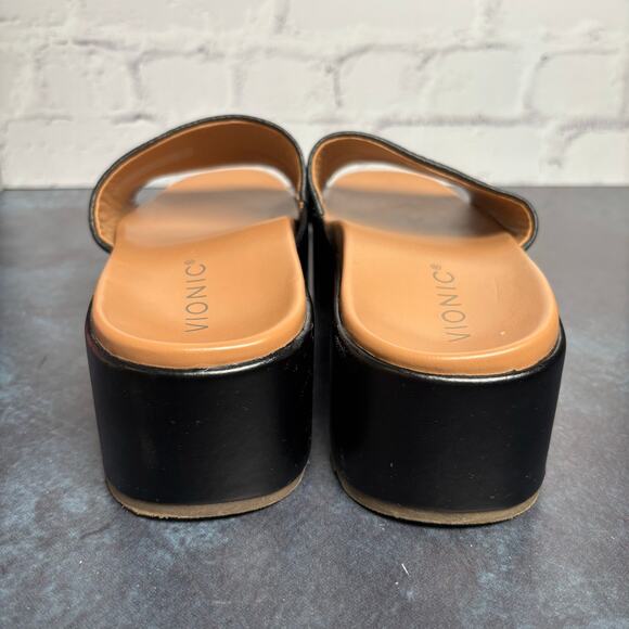Vionic Trista Women's 7 Black Leather Platform Slide Sandals Casual - Picture 6 of 8